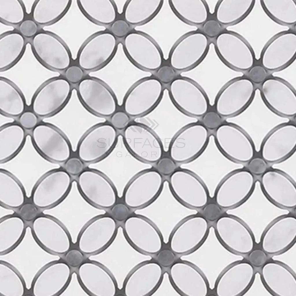 Gray and white floral tile pattern from Thassos White Florida Flower Mosaic marble