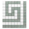 Green and white mosaic tile pattern featuring Thassos White Greek Key Border Corner