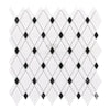 Diamond-patterned mosaic tile sheet in Thassos White Lattice Marble design