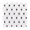 Diamond-patterned mosaic tile sheet featuring Thassos White Lattice in polished marble