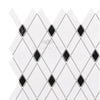 Diamond-patterned Thassos White Lattice mosaic tile with black accents