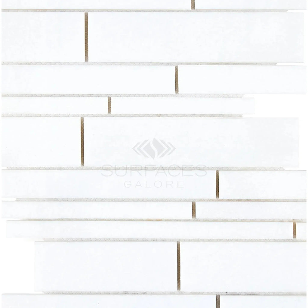 Thassos White Manhattan Random-Strip Mosaic Marble Polished or Honed White Tiles