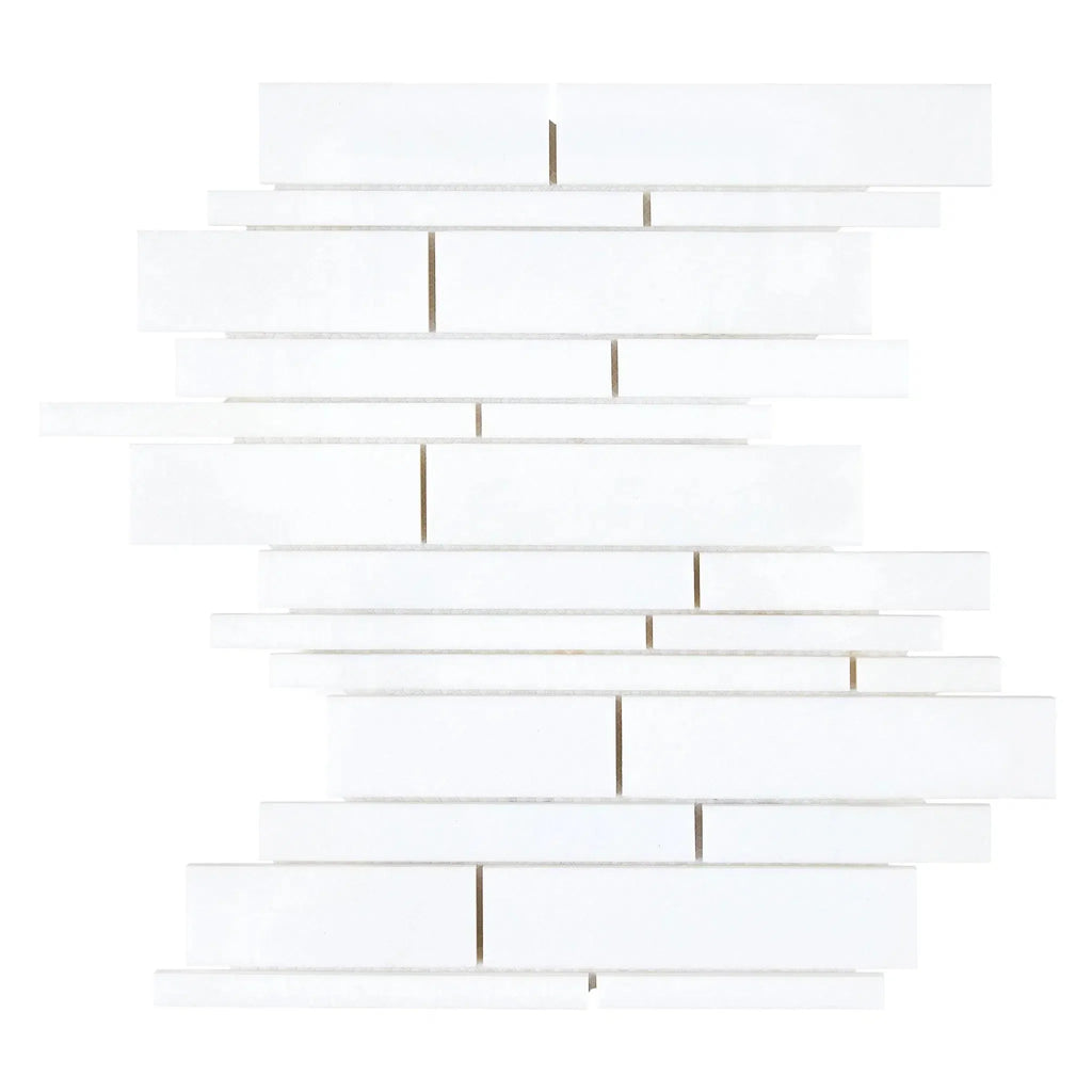 Thassos White Manhattan Random-Strip Mosaic Marble Polished or Honed White Tiles