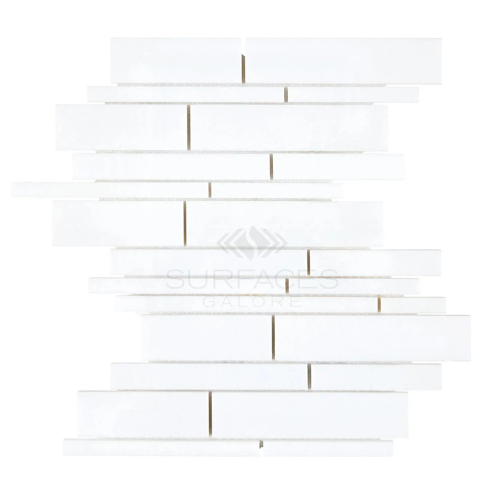 Thassos White Manhattan Mosaic Marble Tile Sheet in Polished or Honed Finish