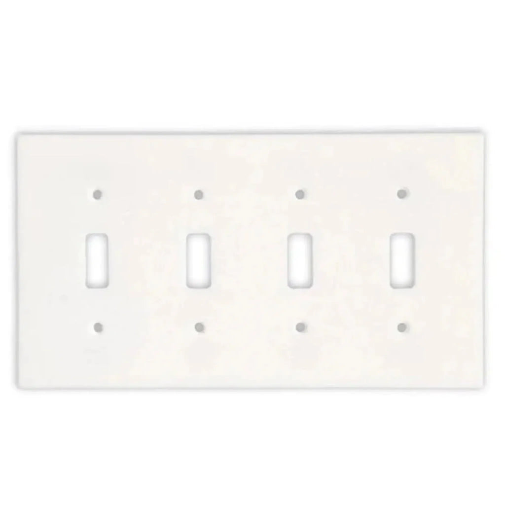 White four-gang toggle light switch plate in Thassos White Marble design