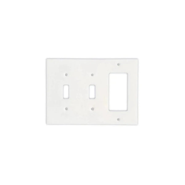 White triple switch plate for Thassos White Marble Double Toggle Rocker Wall Plate