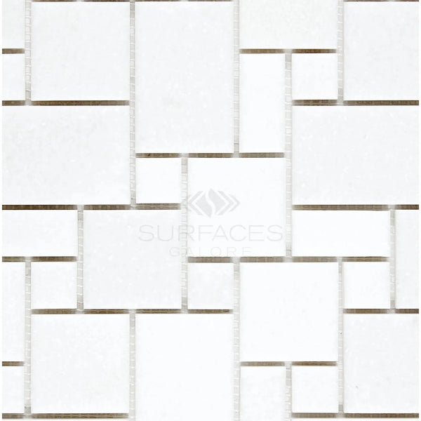 Thassos White Mini-Versailles Pattern Mosaic Marble Polished Tile Design