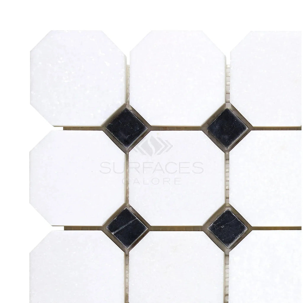 Thassos White Octagon and Diamond Tile Pattern in Polished or Honed Finish