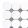 Thassos White Octagon and Blue-Gray Diamond Tile Mosaic Marble Design