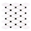 Mosaic tile sheet featuring Thassos White Octave with black geometric pattern design