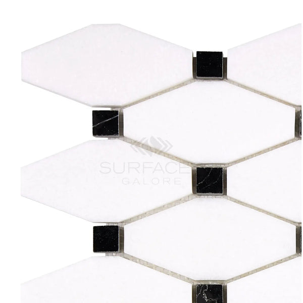 White and black geometric tile pattern of Thassos White Octave mosaic marble