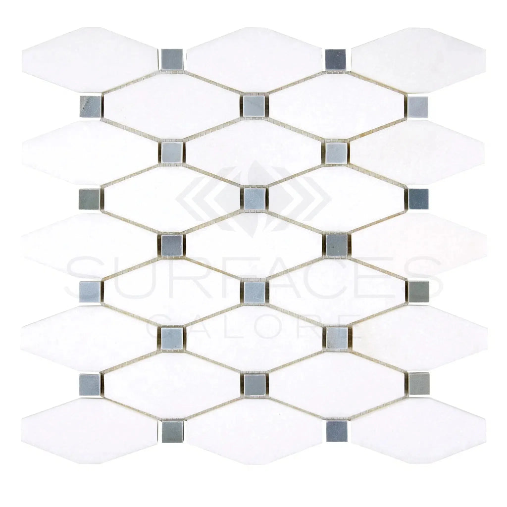 White and gray mosaic tile sheet from Thassos White Octave Marble Polished or Honed