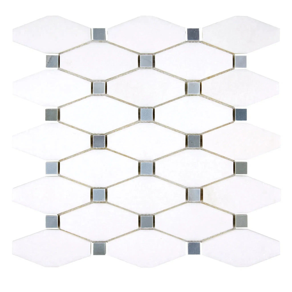 White and gray mosaic tile sheet for Thassos White Octave Long Octagon Marble