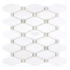 Thassos White Octave Long Octagon Mosaic Marble Tile Sheet with Ming-Green Accent