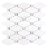 White diamond mosaic tile in Thassos White Octave with Ming-Green accents