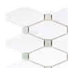 Thassos White Octave Long Octagon Mosaic Marble Tile with Ming-Green accents