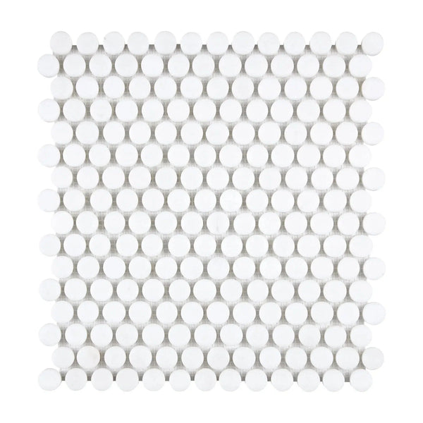 White Penny Tile Sheet of Thassos White Mosaic Marble Polished or Honed Finish