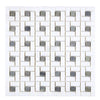 Thassos White Pinwheel Mosaic with Blue-Gray accents in a polished marble finish