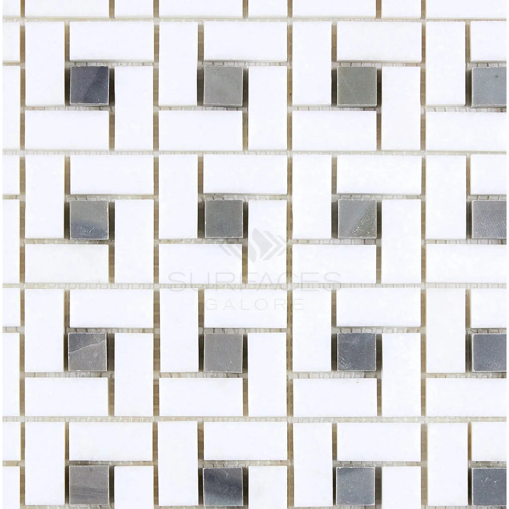 Thassos White Pinwheel Mosaic in White and Gray marble tile pattern for elegant decor