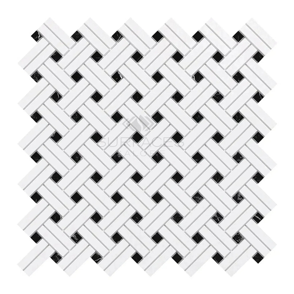 Woven white and black mosaic tile Thassos White Stanza polished or honed finish