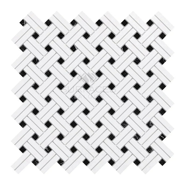 Woven white and black mosaic tile Thassos White Stanza polished or honed finish