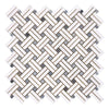 Herringbone Mosaic Tile Sheet in Thassos White Stanza with Blue-Gray Marble Finish