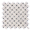 Woven white and gray mosaic tile in Thassos White Stanza marble design