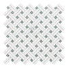 White and gray basketweave mosaic tile in Thassos White Stanza Marble design