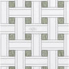 Woven white and green tile pattern in Thassos White Triple-Weave Mosaic Marble