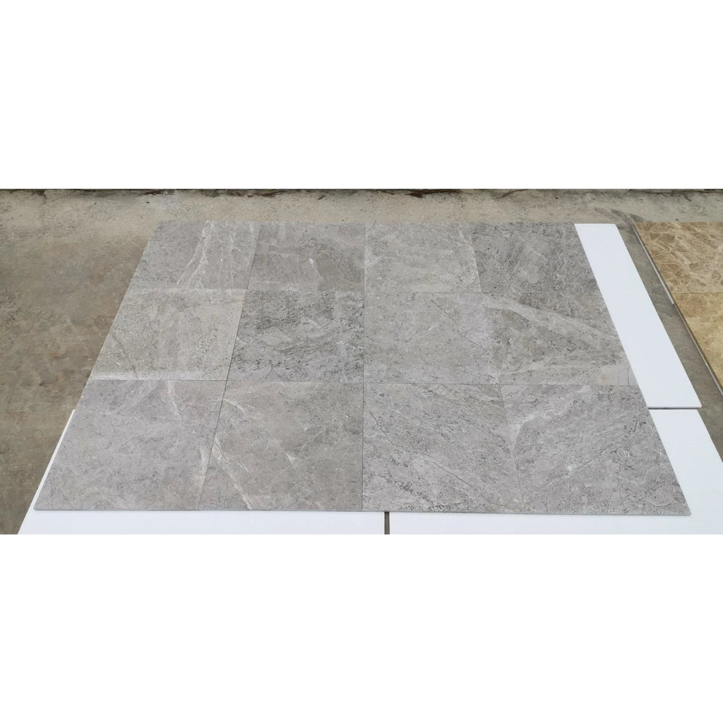 Tundra Gray 12X12 Marble Polished or Honed Gray Marble Floor Tiles Displayed