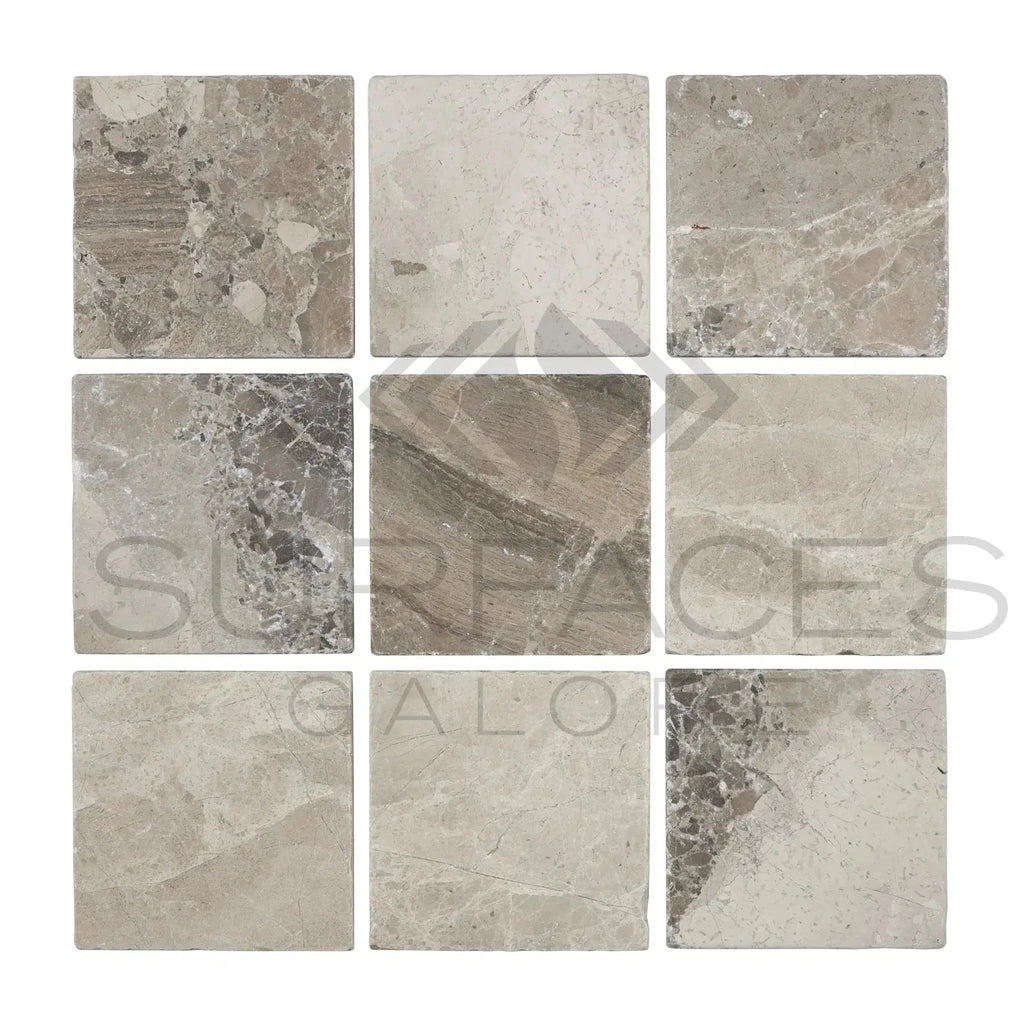 Tundra Gray 12X12 Marble Tumbled featuring nine square marble tiles