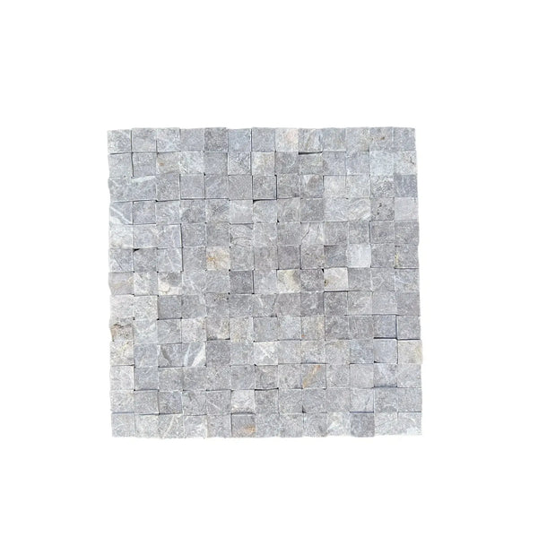 Gray stone mosaic tile in Tundra Gray 1X1 Marble Mosaic Split-Faced design