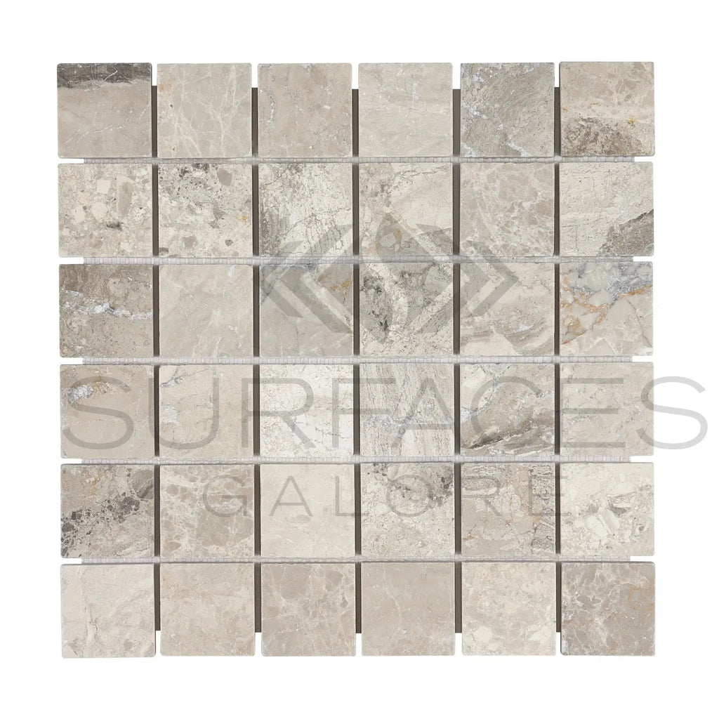 Tundra Gray 1X1 Marble Mosaic Tumbled Square Mosaic Tile Sheet for elegant designs