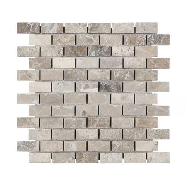 Tundra Gray 1X2 Marble Mosaic Tumbled showcasing gray marble brick mosaic tile design