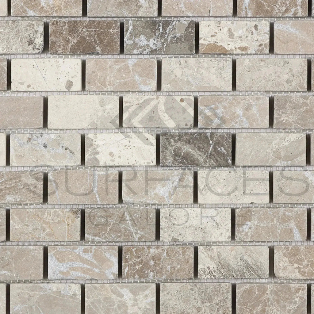 Tundra Gray 1X2 Marble Mosaic Tumbled Rectangular Marble Mosaic Tile Display