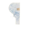 Textured blue and white stone key on Tundra Gray marble chair rail trim