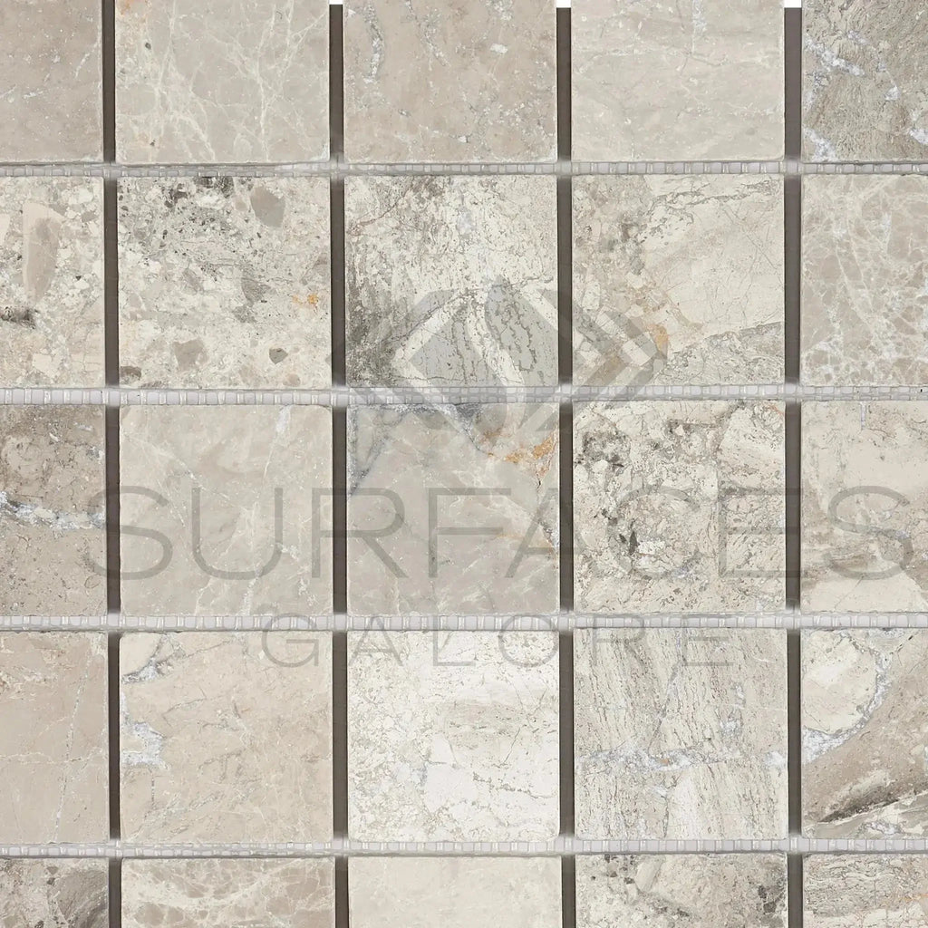 Beige marble mosaic tile sheet from Tundra Gray 2X2 Marble Mosaic Tumbled collection