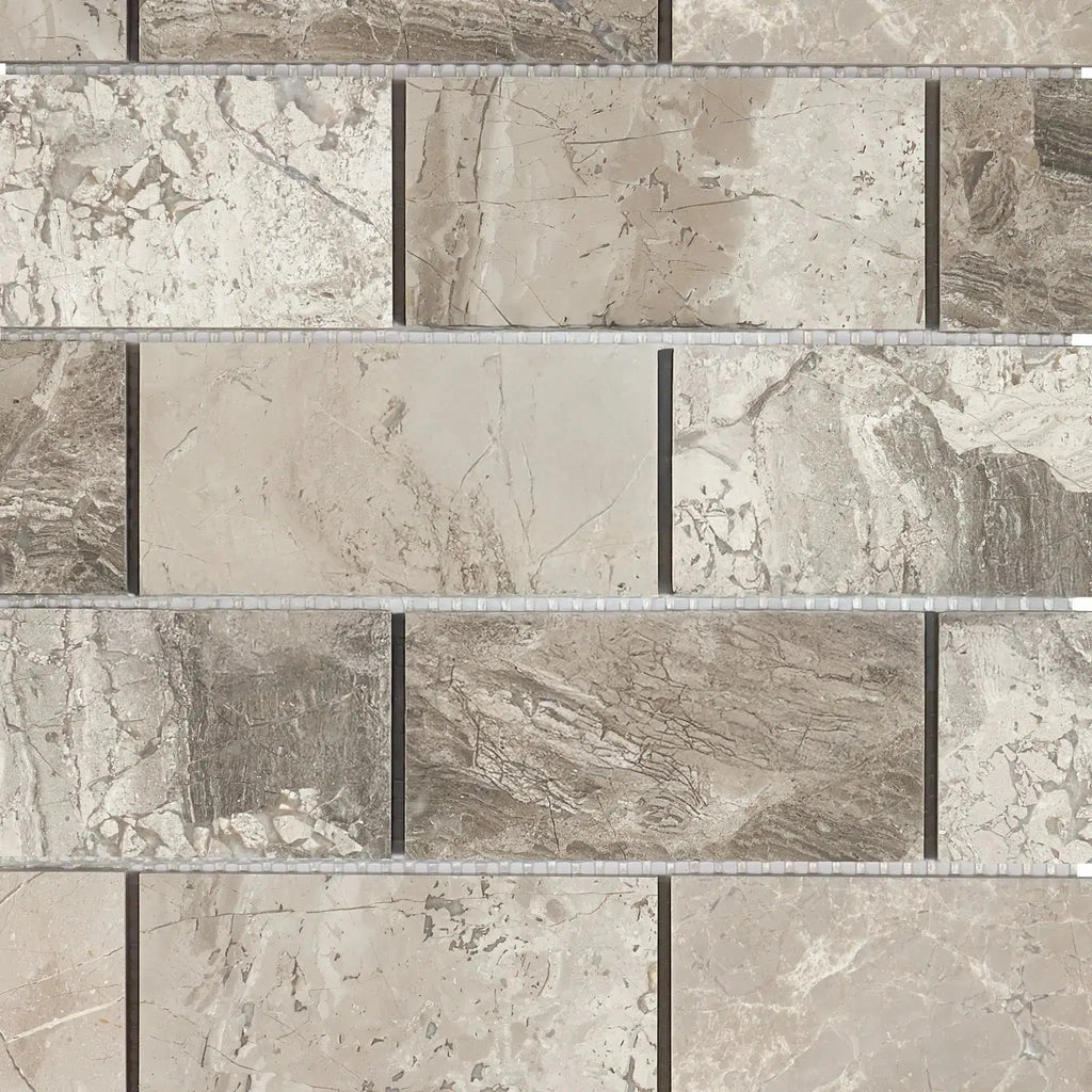 Tundra Gray 2X4 Marble Mosaic Tumbled showcasing elegant marble brick mosaic tile design