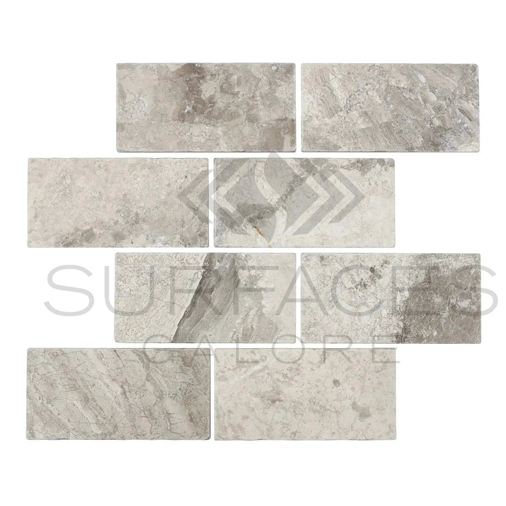 Tundra Gray 3X6 Marble Tumbled Rectangular Gray Marble Tiles for elegant decor