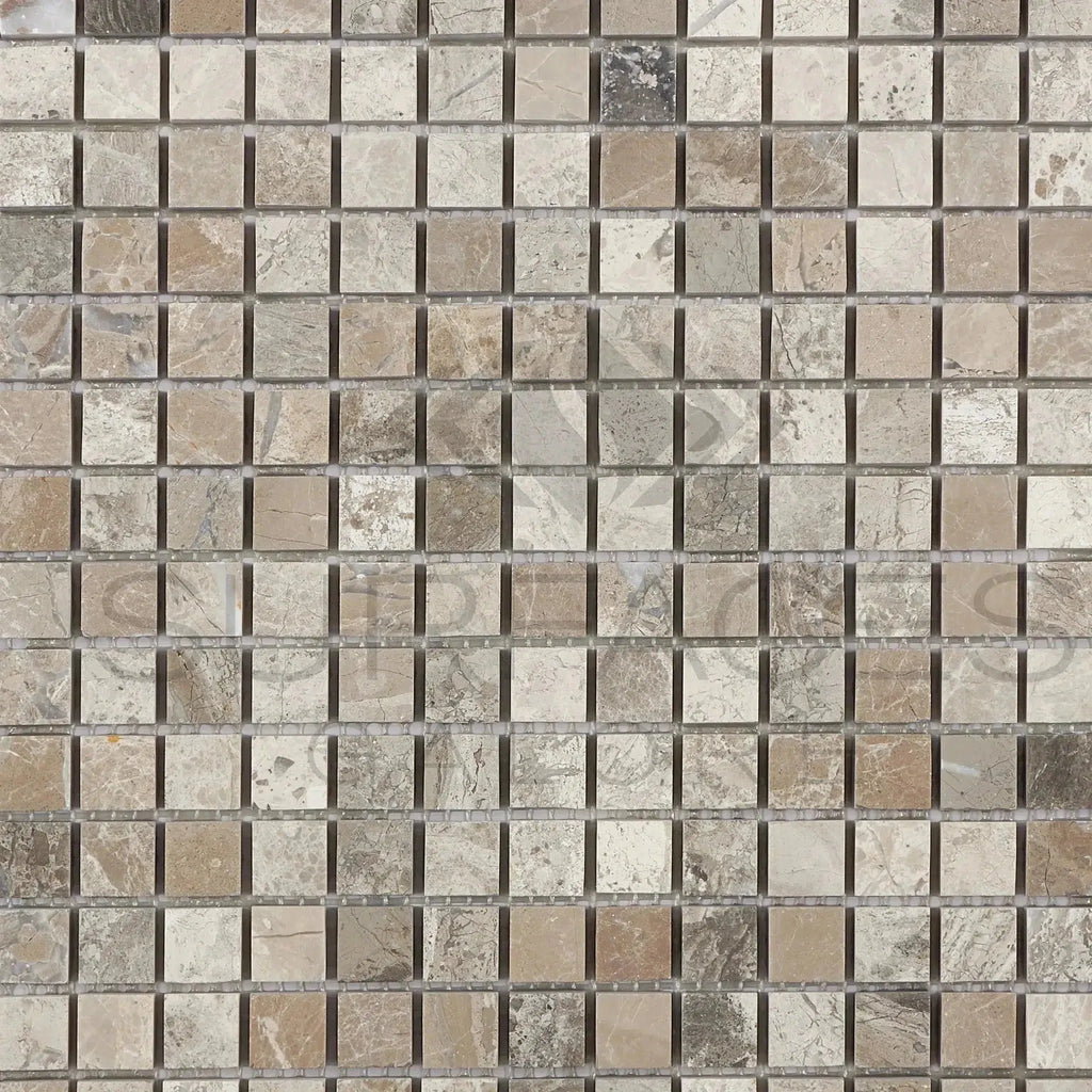 Tundra Gray Marble Mosaic Tumbled with square tile pattern for elegant decor