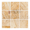 Nine Valencia Travertine 12X12 Filled and Honed tiles showcasing elegant natural beauty