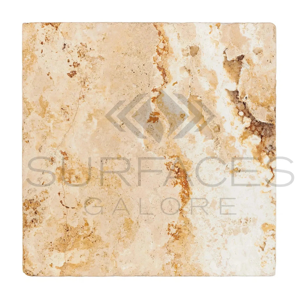 Square Valencia Travertine 12X12 Filled and Honed tile showcasing natural elegance