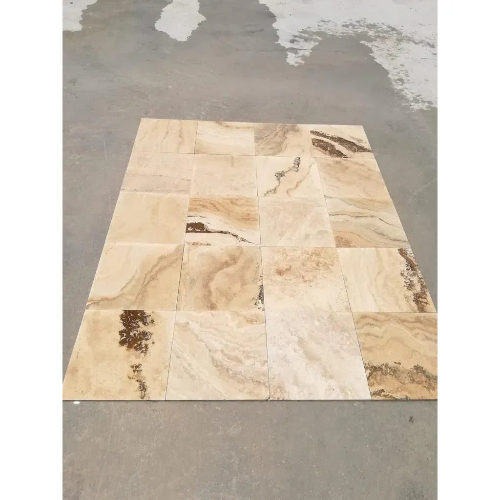 Rectangular marble floor tiles in Valencia Travertine 12X12 Tumbled design