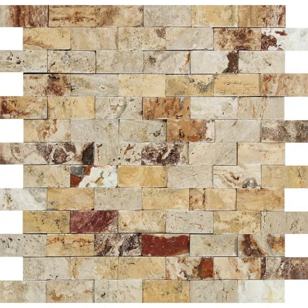 Valencia Travertine 1X2 Brick Mosaic Split-Faced Rectangular Mosaic Tile Image