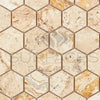 Beige hexagon tile mosaic from Valencia Travertine 2 inch Tumbled collection