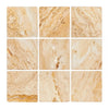 Nine square Valencia Travertine 24X24 Filled and Honed tiles arranged attractively