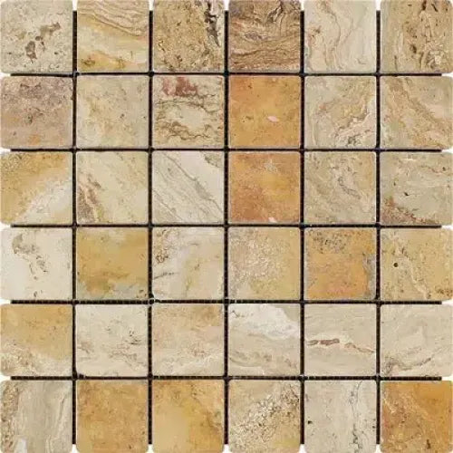 Valencia Travertine 2X2 Mosaic Tumbled showcasing square travertine mosaic tiles