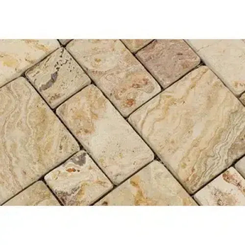 Valencia Travertine 3-pcs Mini-Pattern Mosaic tumbled stone tile design