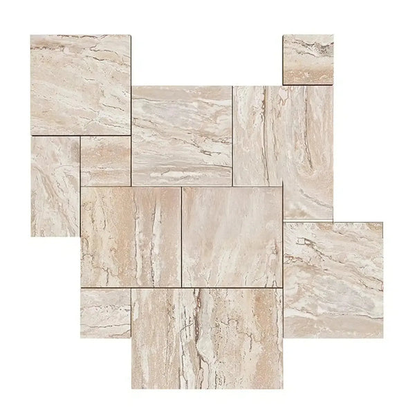 Valerenga Travertine 4 pcs Versailles Pattern Set with unfilled, brushed edges