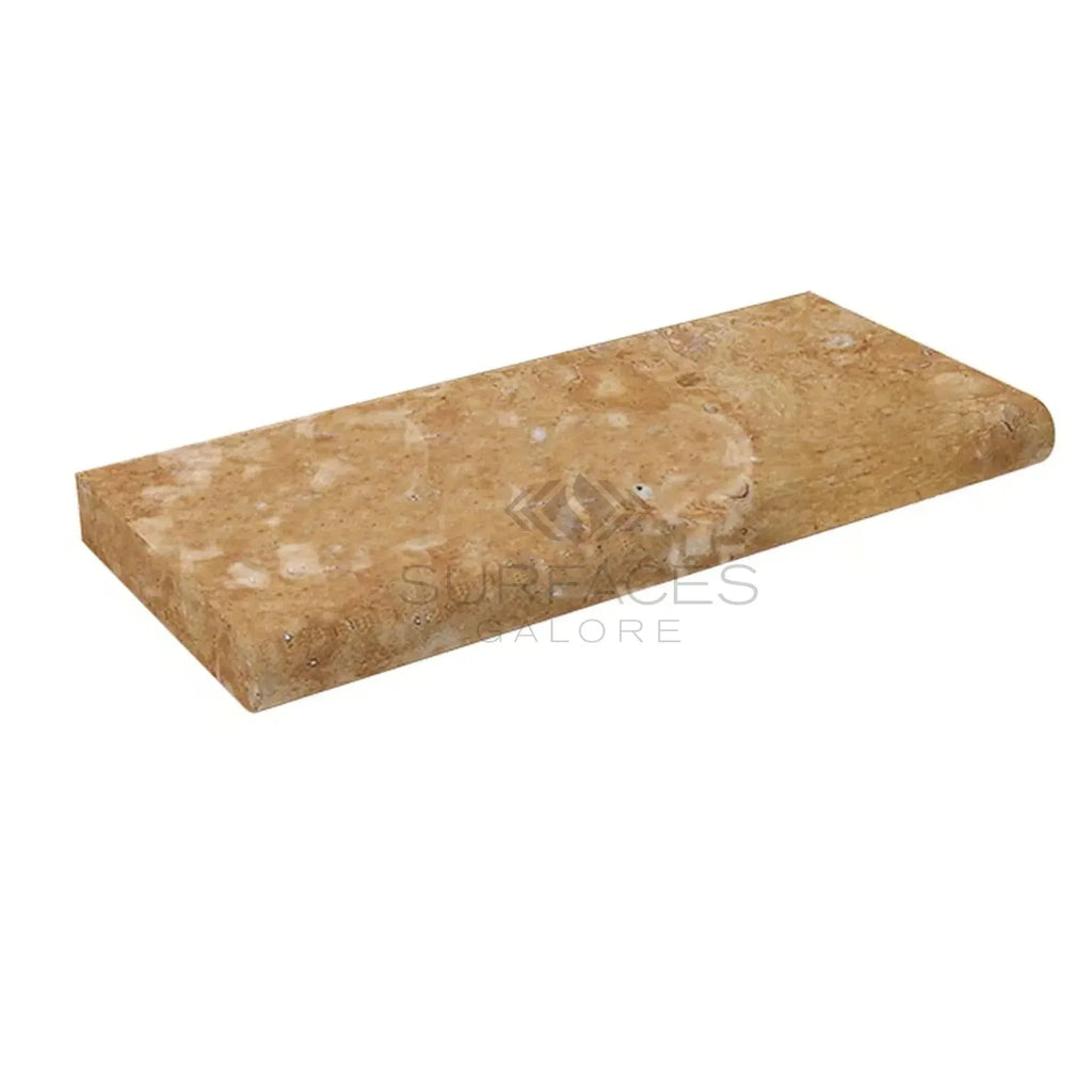 Rectangular Walnut Travertine 12X24 Pool-Coping tile with rounded edge, tumbled finish